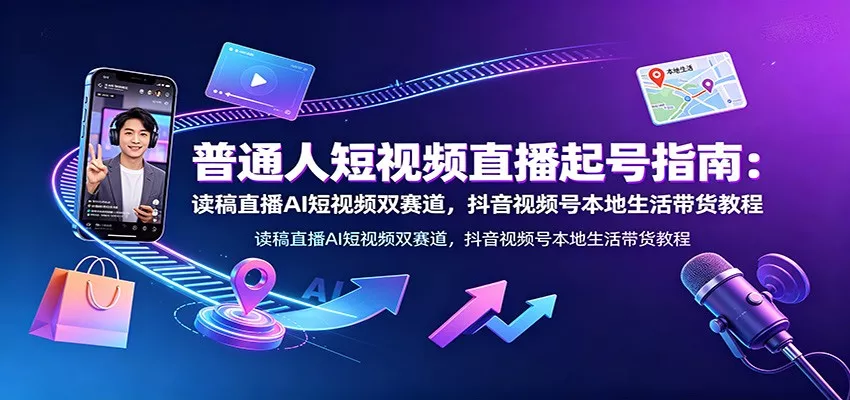 普通人短视频直播起号指南：读稿直播AI短视频双赛道，抖音视频号本地生活带货教程
