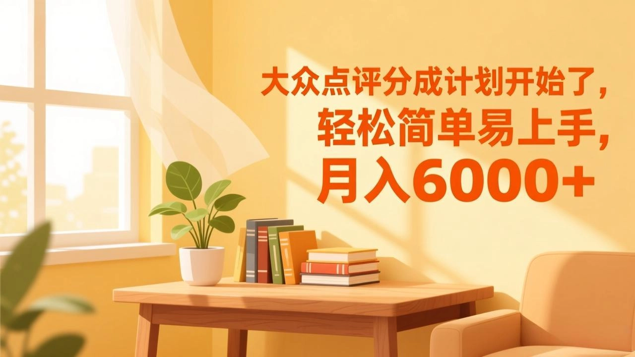 大众点评分成计划开始了,轻松简单易上手,月入6000+ 大众点评分成计划开始了,轻松简单易上手,月入6000+
