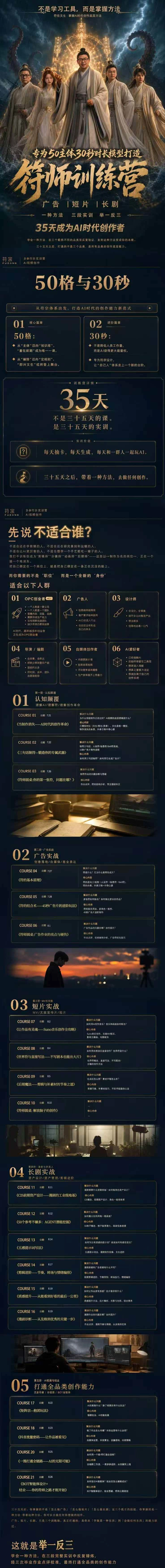 (20179期)符师训练营-35天成为AI时代创作者,广告+短片+漫剧+智能体四大实战方向,掌握从创意到上线的完整工作流 (20179期)符师训练营-35天成为AI时代创作者,广告+短片+漫剧+智能体四大实战方向,掌握从创意到上线的完整工作流