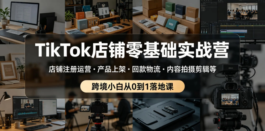TikTok店铺零基础实战营，店铺注册运营・产品上架・回款物流・内容拍摄剪辑等 ，跨境小白从0到1落地课