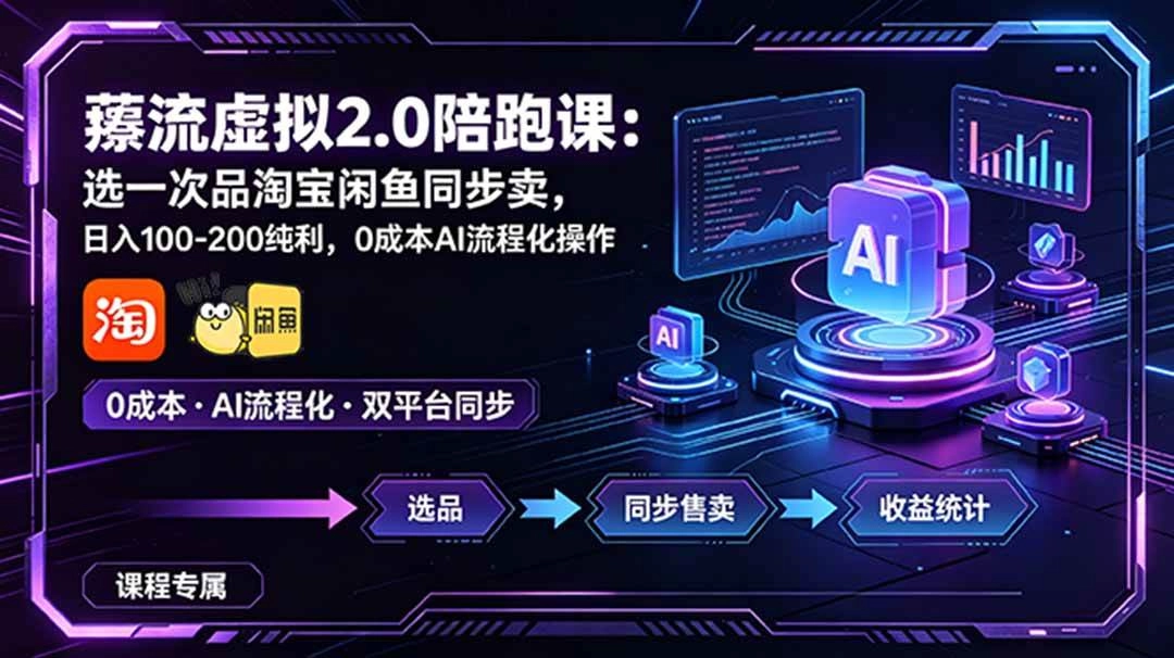 (18942期)薅流虚拟2.0陪跑课:选一次品淘宝闲鱼同步卖,日入100-200纯利,0成本AI流程化操作 (18942期)薅流虚拟2.0陪跑课:选一次品淘宝闲鱼同步卖,日入100-200纯利,0成本AI流程化操作
