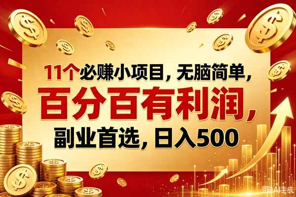 （18851期）11个必赚的小项目，百分百赚元子，无脑简单，副业首选，日入500+