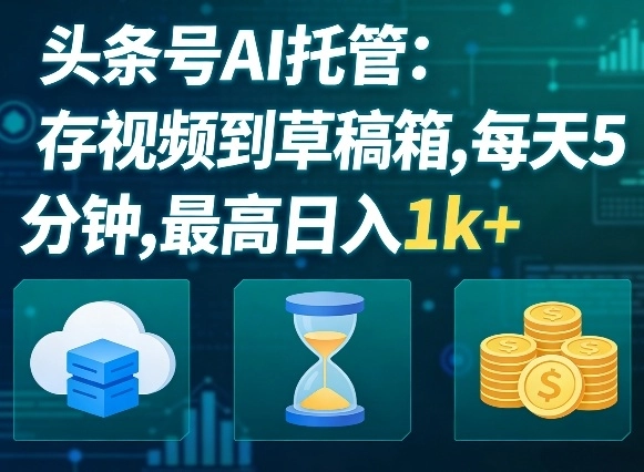 头条号AI托管,我存视频到你草稿箱,每天5分钟,最高日入1k+【揭秘】 头条号AI托管,我存视频到你草稿箱,每天5分钟,最高日入1k+【揭秘】