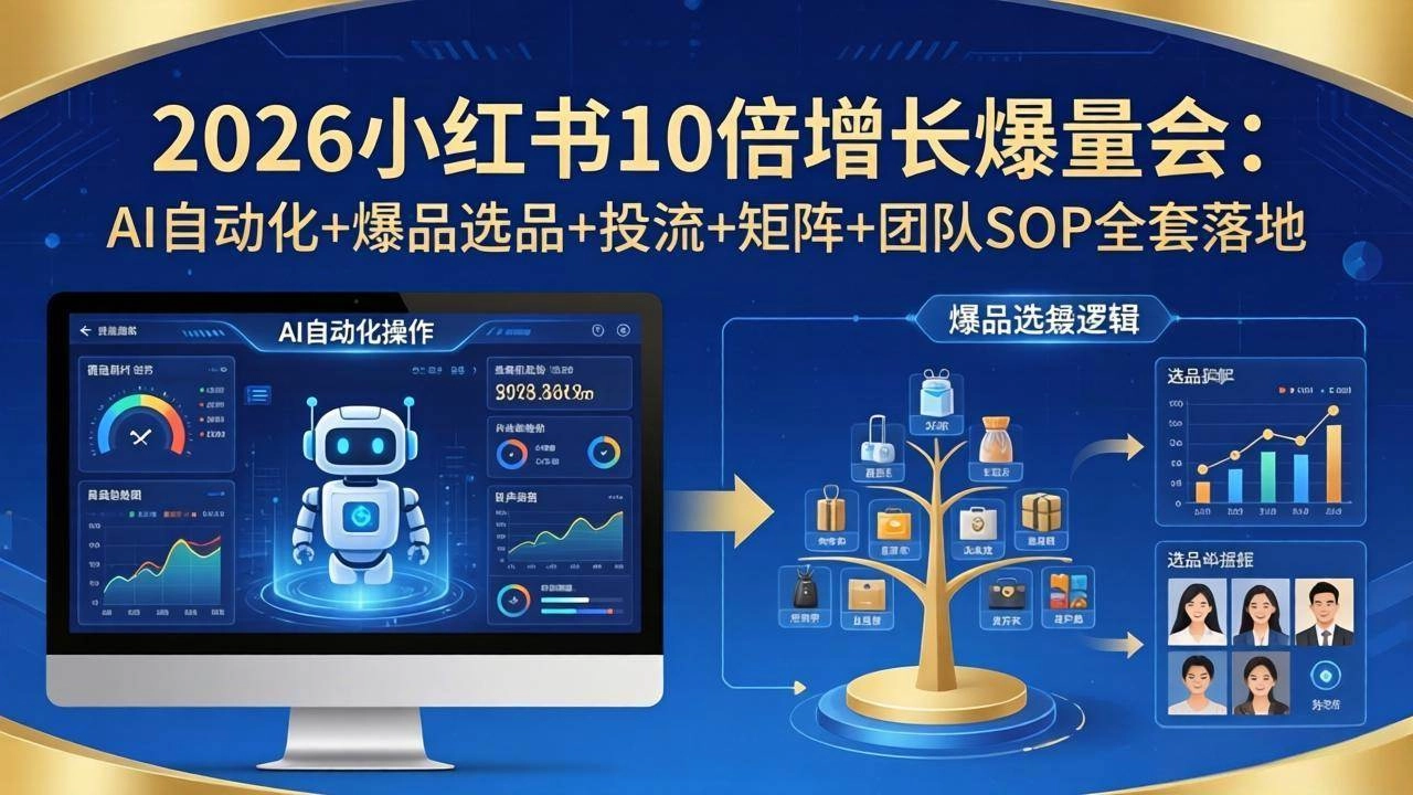 （17964期）2026小红书10倍增长爆量会：AI自动化+爆品选品+投流+矩阵+团队SOP全套落地