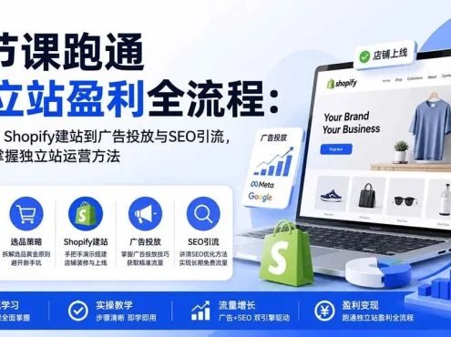 （20316期）5节课跑通独立站盈利全流程：从选品、Shopify建站到广告投放与SEO引流，零基础掌握独立站运营方法