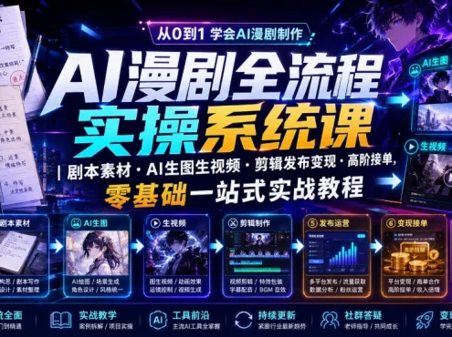 AI漫剧全流程实操系统课|剧本素材・AI生图生视频・剪辑发布变现・高阶接单,零基础一站式实战教程