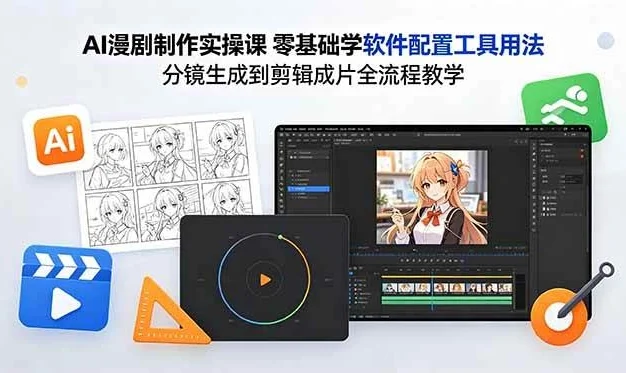 (18605期)AI漫剧制作实操课 零基础学软件配置工具用法 分镜生成到剪辑成片全流程教学