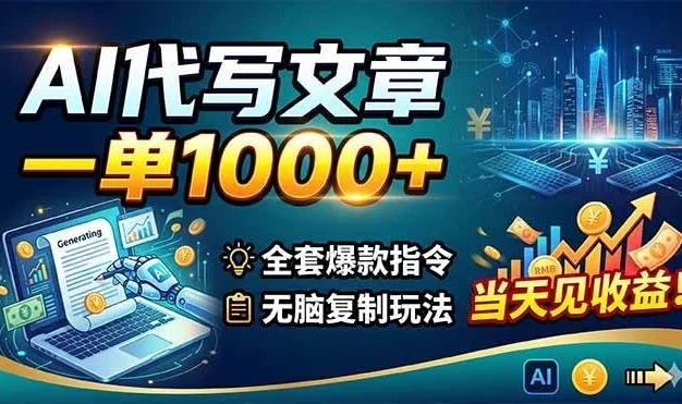 (18575期)AI代写文章,一单1000+,全套爆款指令+无脑复制玩法,当天见收益!