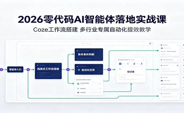 2026零代码AI智能体落地实战课:Coze工作流搭建,多行业专属自动化提效教学