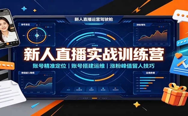 新人直播实战训练营:账号精准定位,账号搭建运维,涨粉峰值留人技巧