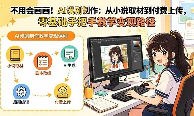 (19429期)不用会画画!AI漫剧制作:从小说取材到付费上传,零基础手把手教学变现路径(更新)