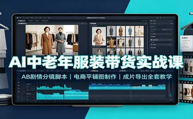 AI中老年服装带货实战课:AB剧情分镜脚本,电商平铺图制作,成片导出全套教学