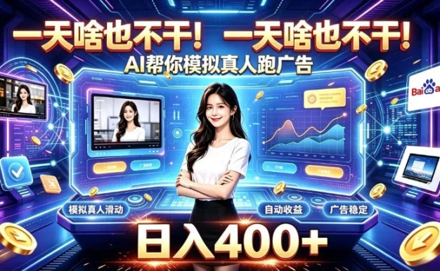 一天啥也不干!AI帮你模拟真人跑广告,稳定日入400+,实现真正被动变现【揭秘】