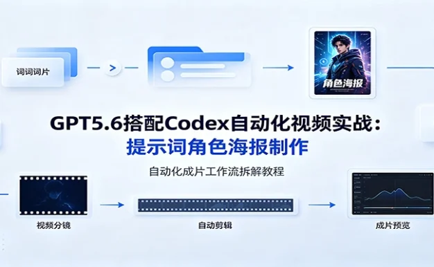 GPT5.6搭配Codex自动化视频实战:提示词角色海报制作,自动化成片工作流拆解教程