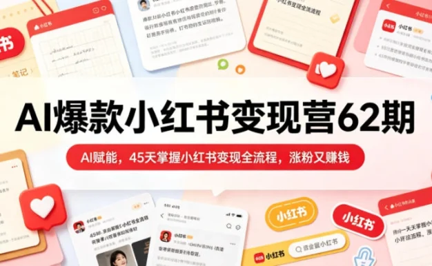AI爆款小红书变现营62期2026年5月,AI赋能,45天掌握小红书变现全流程,涨粉又賺钱