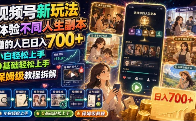 视频号新玩法体验不同人生副本,懂的人已日入700+,小白轻松上手,0基础轻松上手,保姆级教程拆解