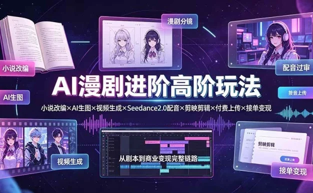 (19430期)AI漫剧进阶高阶玩法:小说改编×AI生图×视频生成×Seedance2.0配音×剪映剪辑×付费上传×接单变现