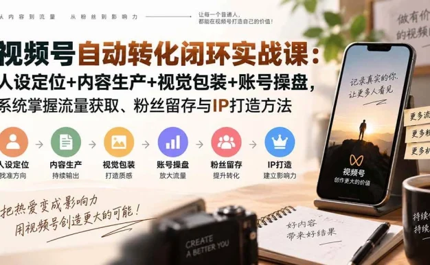 （20327期）视频号自动转化闭环实战课：人设定位+内容生产+视觉包装+账号操盘，系统掌握流量获取、粉丝留存与IP打造方法