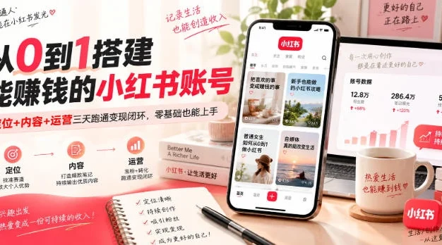 从0到1搭建能賺钱的小红书账号,定位+内容+运营三天跑通变现闭环