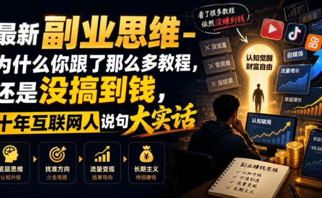 最新副业思维-为什么你跟了那么多教程,还是没搞到钱,十年互联网人说句大实话【揭秘】