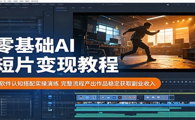 零基础AI短片变现教程:软件认知搭配实操演练,完整流程产出作品稳定获取副业收入