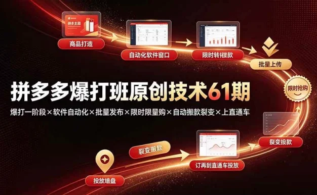 (19427期)拼多多爆打班原创技术61期:爆打一阶段×软件自动化×批量发布×限时限量购×自动搬款裂变×上直通车