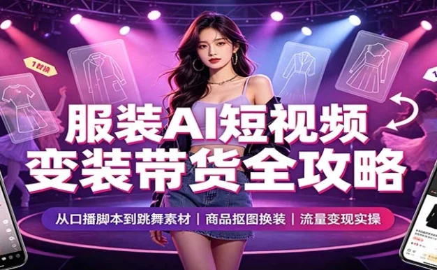 2026服装AI短视频带货实战课:变装口播跳舞素材制作,商品抠图换装,短视频变现指南