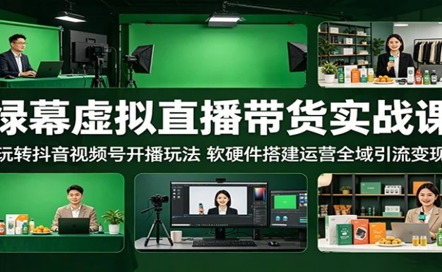 绿幕虚拟直播带货实战课:玩转抖音视频号开播玩法,软硬件搭建运营全域引流变现