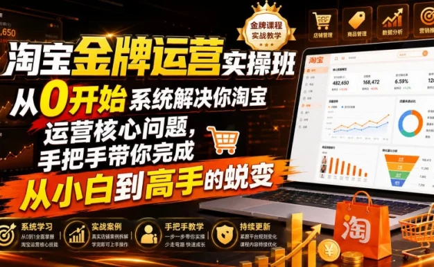 淘宝金牌运营实操班,从0开始系统解决你淘宝运营核心问题,手把手带你完成从小白到高手的蜕变(2026年7月)