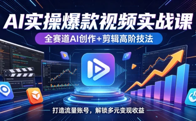 AI实操爆款视频实战课,全赛道AI创作+剪辑高阶技法,打造流量账号,解锁多元变现收益