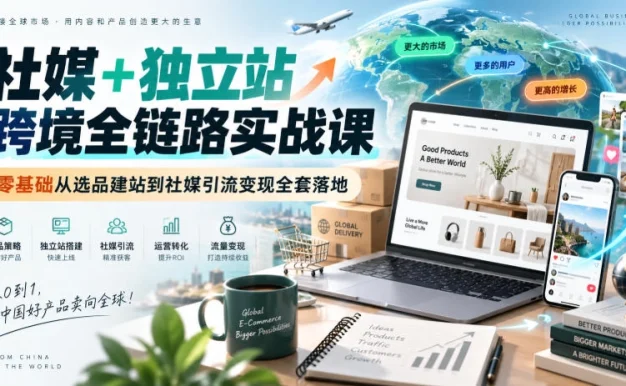 社媒+独立站跨境全链路实战课|零基础从选品建站到社媒引流变现全套落地