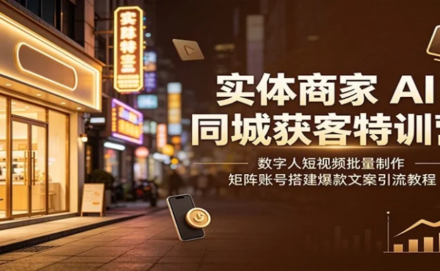 实体商家AI同城获客特训营:数字人短视频批量制作,矩阵账号搭建爆款文案引流教程