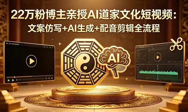 (18580期)22万粉博主亲授AI道家文化短视频:文案仿写+AI生成+配音剪辑全流程