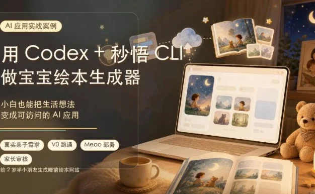(19415期)AI应用实战案例,用Codex+秒悟CLl做宝宝绘本生成器,小白也能把生活想法变成可访问的AI应用