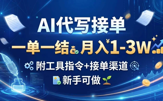 （20343期）AI代写接单，一单一结，月入1-3W，附工具指令+接单渠道，新手可做