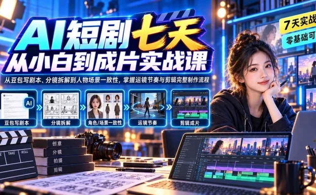 （20329期）AI短剧七天从小白到成片实战课：从豆包写剧本、分镜拆解到人物场景一致性，掌握运镜节奏与剪辑完整制作流程