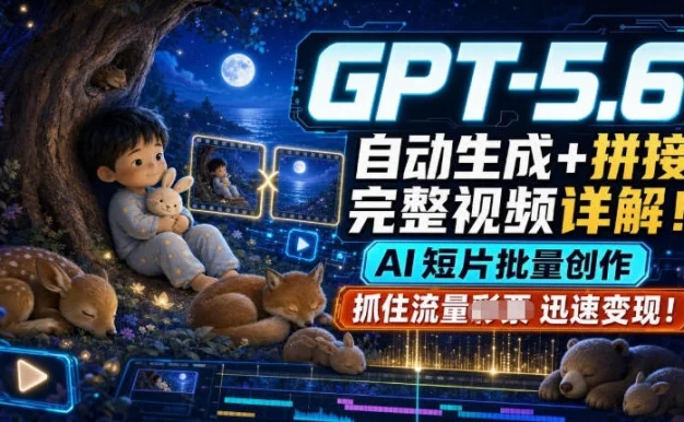 GPT-5.6自动生成+拼接完整视频详解,AI短片批量创作,抓住流量迅速变现!