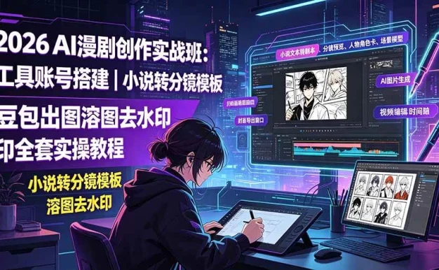 (19433期)2026AI漫剧创作实战班:工具账号搭建|小说转分镜模板|豆包出图溶图去水印全套实操教程